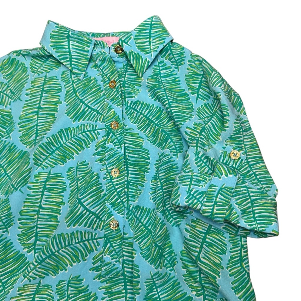 Lilly Pulitzer Shift Shirt Dress Tropical Leaf‎ Blue Green Rayon Size 0 - Picture 4 of 9